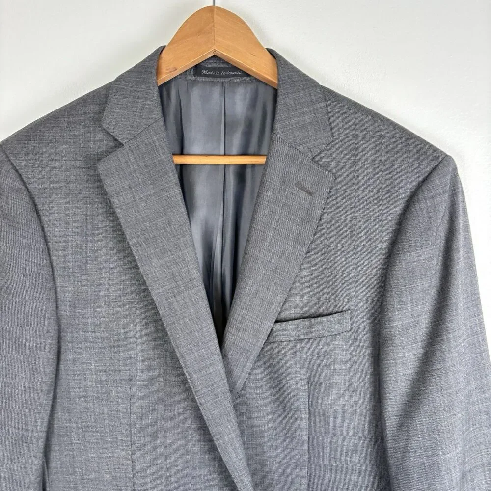 Calvin Klein 2 Piece Suit Mens 42L Gray Wool Jacket Pants Wedding Career 37x31.5